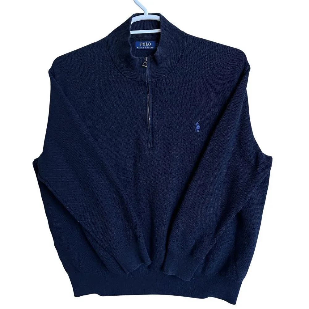 Polo Ralph Lauren Mens 3XB Navy 1/4 Zip Pullover Sweater Quiet Luxury Minimalist